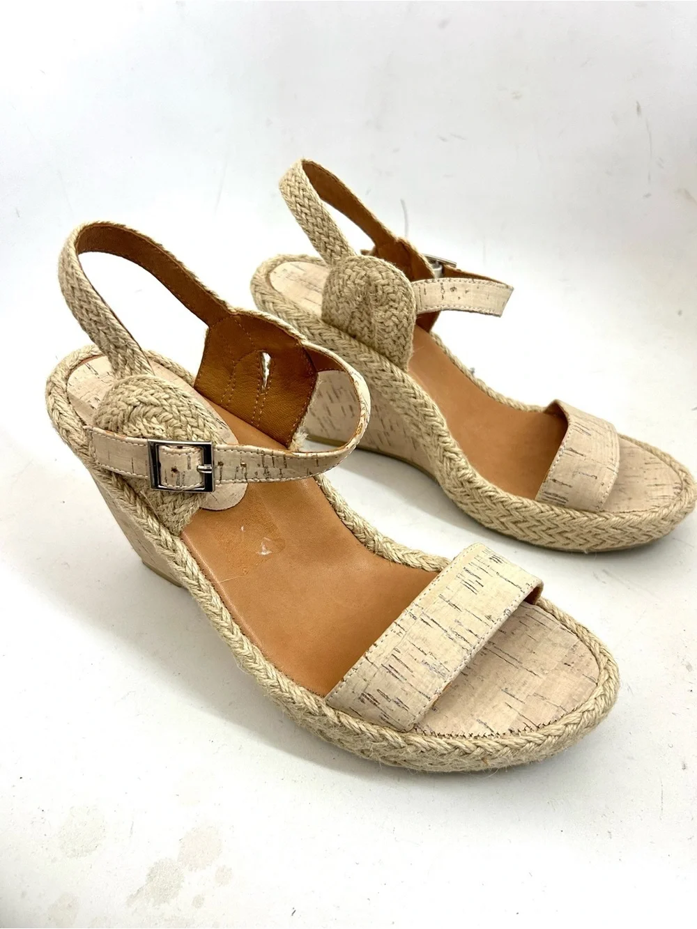 L'Amour Des Pieds Iditri Wedge Sandal Cream Cork Size 8 Espadrille